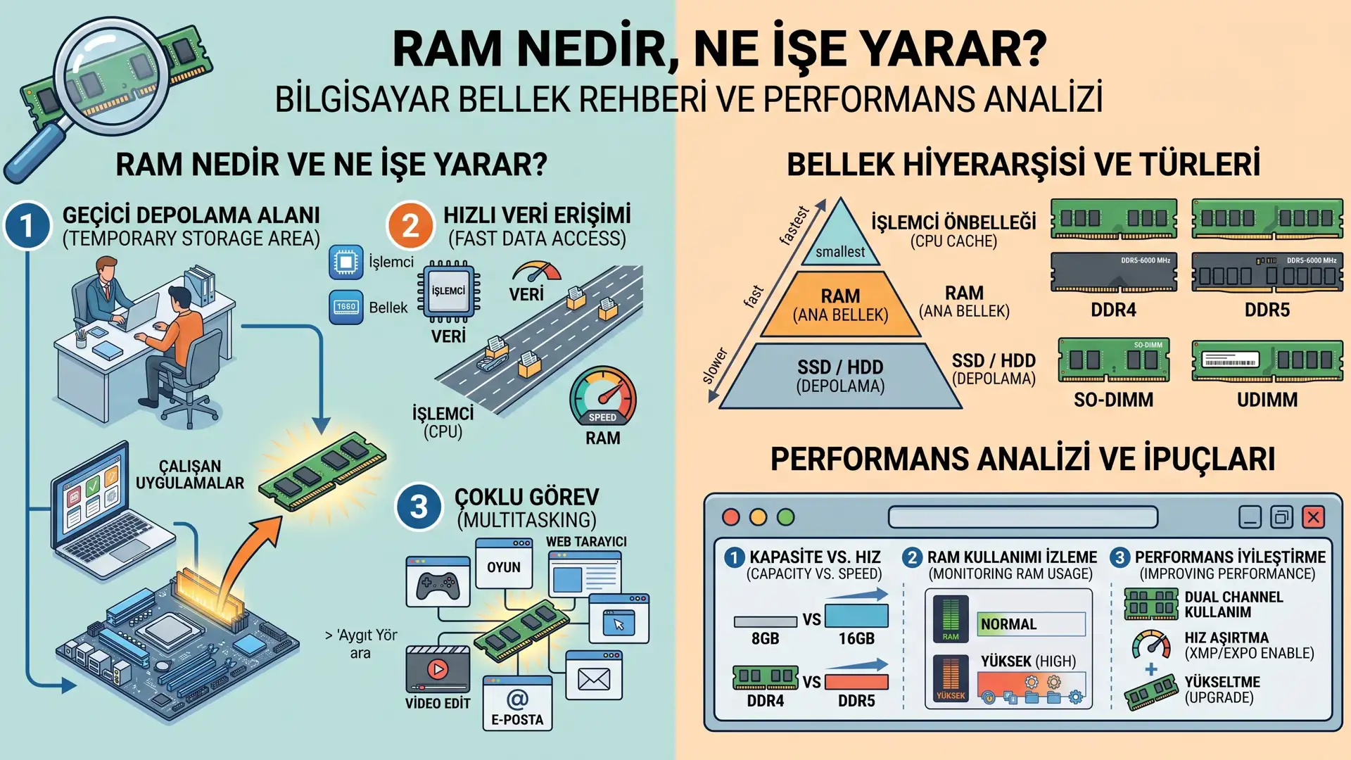 RAM Nedir, Ne İşe Yarar? Bilgisayar Bellek Rehberi ve Performans Analizi - NKZ Bilgisayar